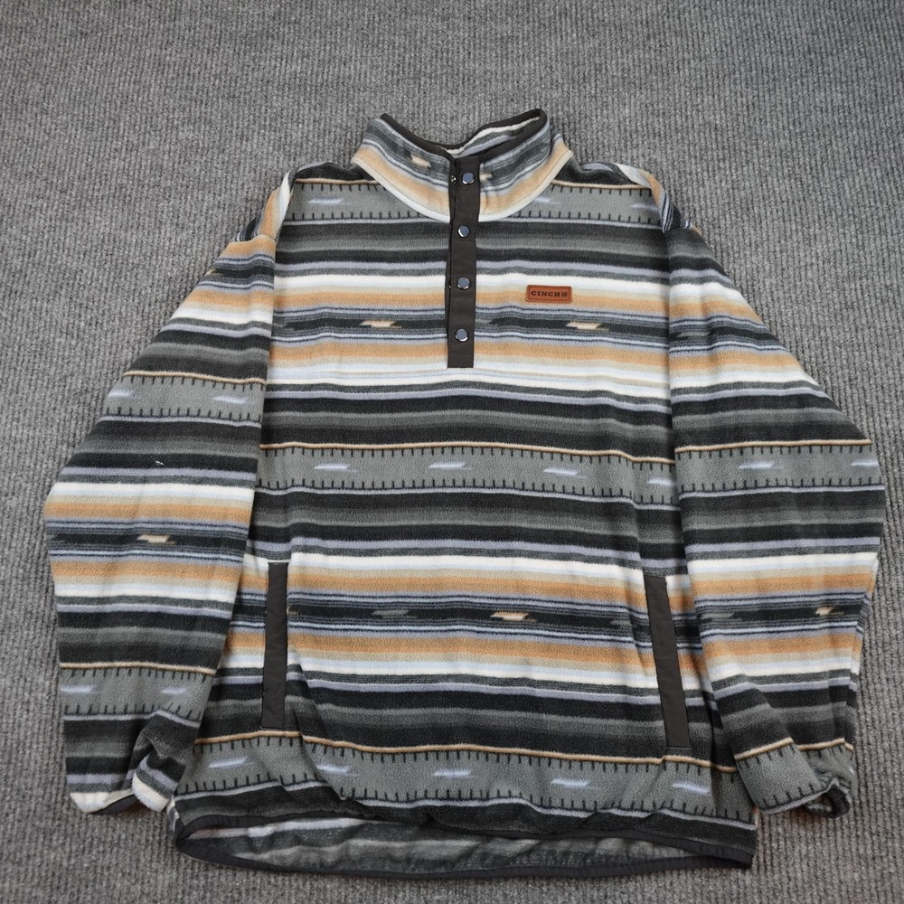 Cinch Fleece Pullover Mens 2XL Gray Snap Western Stripe Aztec Western